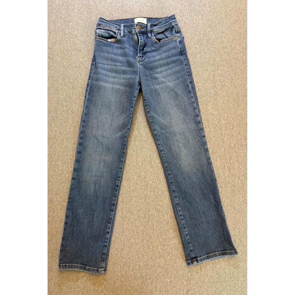 Frame Le High Straight Jeans Blue Denim High Rise Straight Leg Size 26